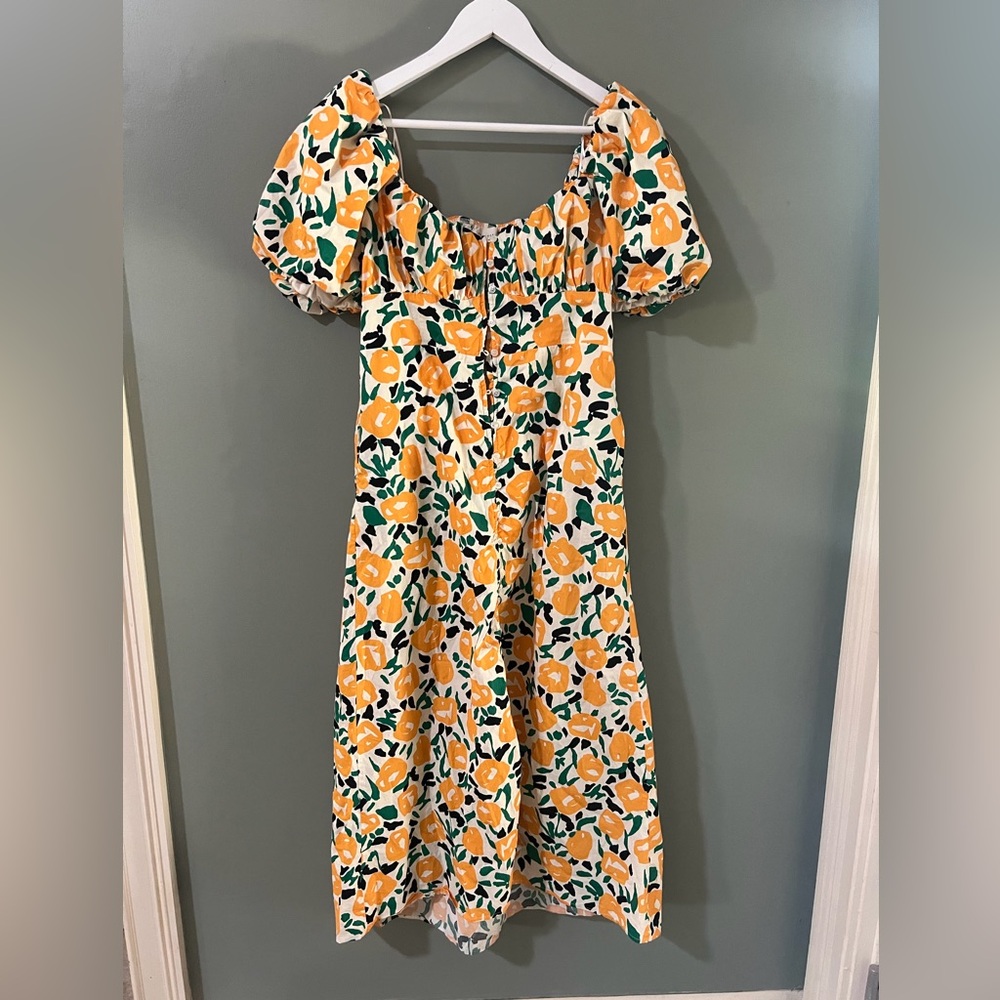MELLODAY Yellow Floral Puff-Sleeve Midi Dress